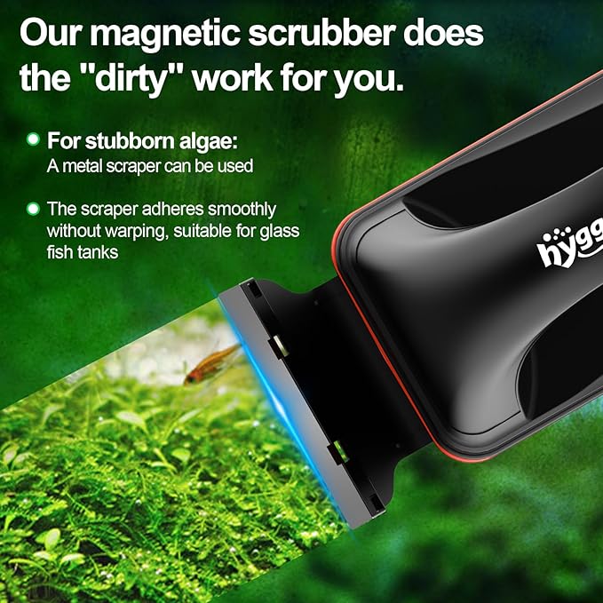 hygger Magnetic Aquarium Fish Tank Glass Cleaner,Detachable Dual-Blades Brush Tool with Floating Scrubber, Double Side Magnetic Algae Scraper for 0.2-0.4 Inch Thick Glass Aquariums Tank (M)