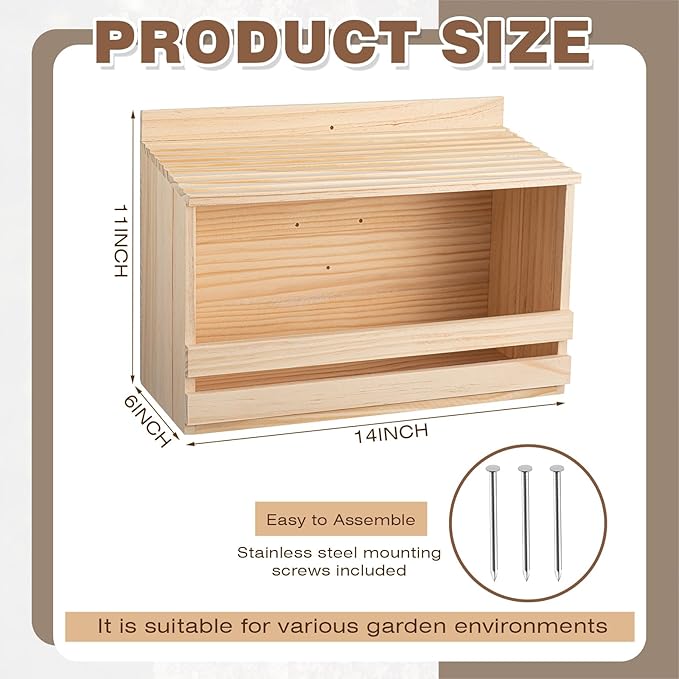 Briwooody Wooden Open Mourning Dove Nesting Box for Outside Dove Bird House 11 H x 14 W x 6 L Inches Bird Nesting and Roosting Platform Hanging Birdhouse Garden Decoration (Flat Roof, Light Brown)