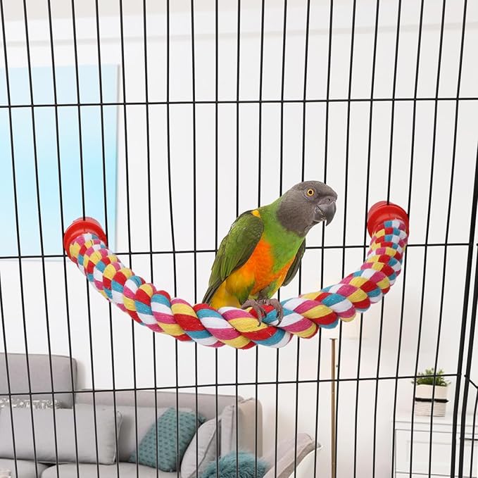 Birds Rope Perch Bungee Perch Adjustable Parrot Cage Stand Chewing Swing Toy Climbing Ropes for Small Medium Parrot Spiral Rope Cage Accessories