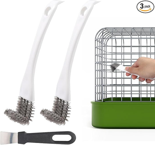 Penitue 3pcs Bird Cage Cleaner Set, Bird Cage Long Handle Shovel Cleaner with Scraper Droppings Brush Tool for Small Animal Parakeet Parrot Hamster Pet Cages Cleaning Accessories