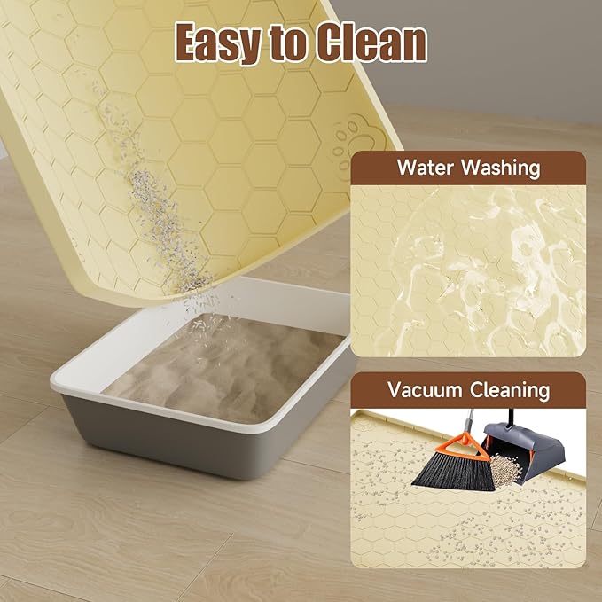 Pawinner Cat Mat for Litter Box, 40" X 28" Large Silicone Cat Litter Trapping Mat, Waterproof Cat Litter Mat, Soft on Kitty Paws, Easy to Clean, Non-Slip Kitty Scratch Pad for Floor(Yellow)