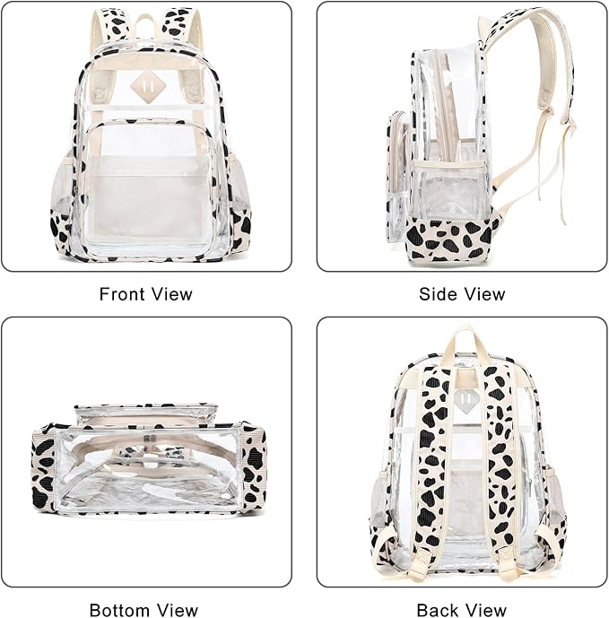 Clear Backpack for Girls Women School Bookbag Heavy Duty Transparent Backpacks (Corduroy Cow Print Black)