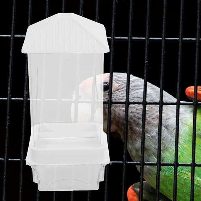 Cabilock Automatic No-Spill Bird Feeder with Anti-Splash Design White Pet Bird Feeding Station and Seed Container for Small Parrot Species
