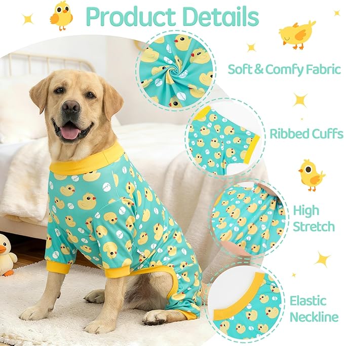XPUDAC 4 Pieces Dog Pajamas for Large Dogs Pjs Clothes Puppy Onesies for Doggie Duck Shirts Sleeper for Pet Cats Jammies-4XL