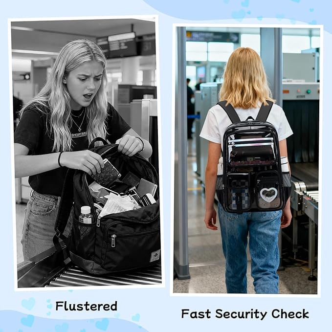 MOONBABY Clear Backpack for Girls, Clear Bookbag Heavy Duty Transparent Backpack for Stadium Events, See Through Back Pack for Kindergarten Elementary Middle High School, Semi Black