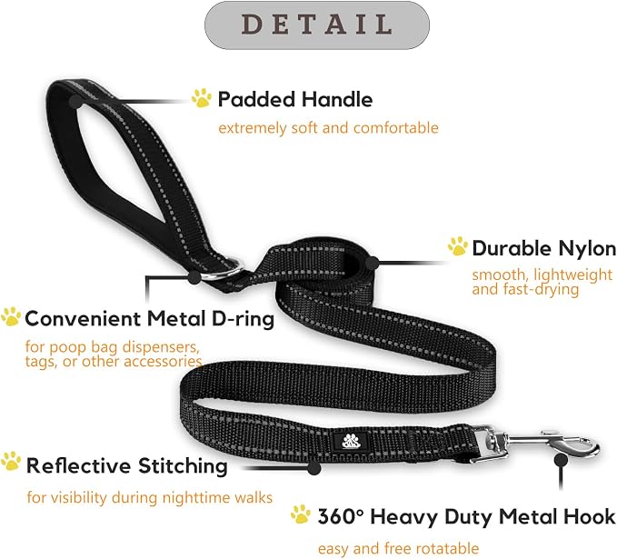 FURRYFECTION Reflective Dog Collar and Leash Set with Quick Release Buckle, Padded with Neoprene Adjustable Nylon Dog Collar for Small Medium and Large Dogs (Large Collar+5FT Leash, Black)
