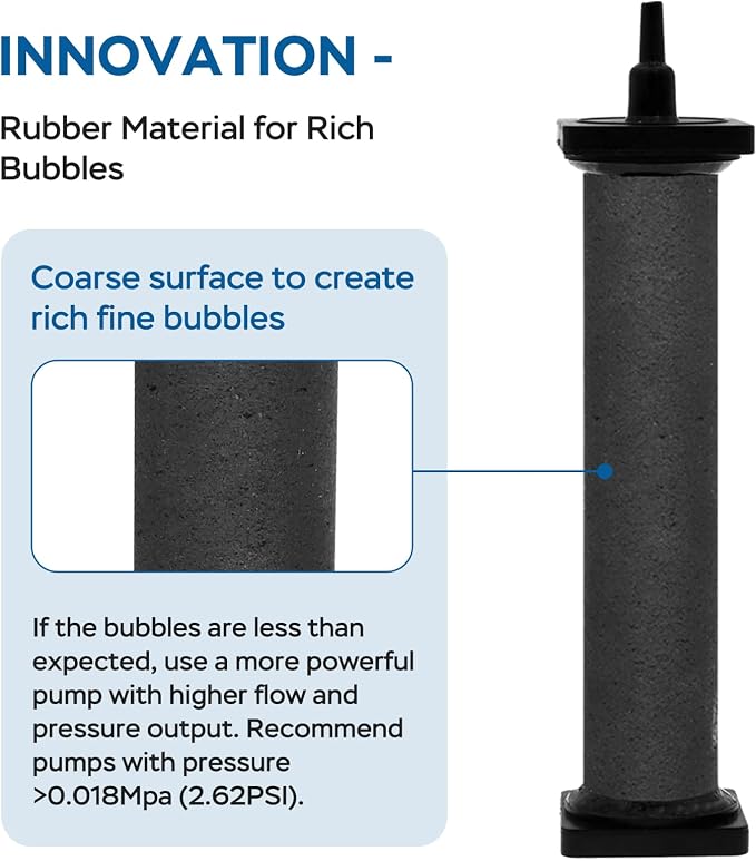 AquaMiracle New Innovative Rubber Air Stone | Air Bubbler | Oxygen Air Diffuser | for Pond Aerator | Pond Aeration | for Large Aquarium | 8”x1.25” | 2-Pack