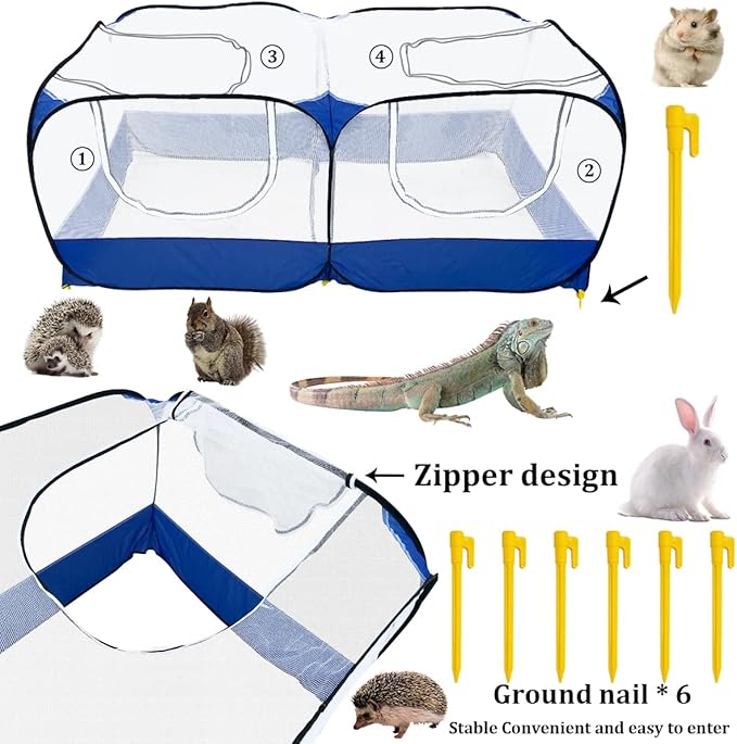 Small Animals Playpen,Reptiles Cage,Chicken Run Coop Chicken Playpen Breathable Transparent Pet Playpen Pop Open Outdoor/Indoor Exercise Fence,Portable Yard Fence (Blue)