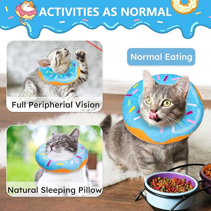 Hpetppy Cat Cone Collar Soft, Cat Recovery Collar for Wound Healing Cute Cat Donut Adjustable Cat Cones to Stop Licking Comfortable Lightweight Neck Elizabethan Collars for Cats Kittens After Surgery
