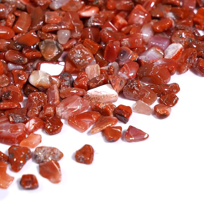 gemshan 2lb Carnelian Chips Natural Crushed Crystal Chip Bulk 7mm-9mm Tumble Healing Crystal Stone for Aquarium Vase Plant Decoration Jewelry DIY