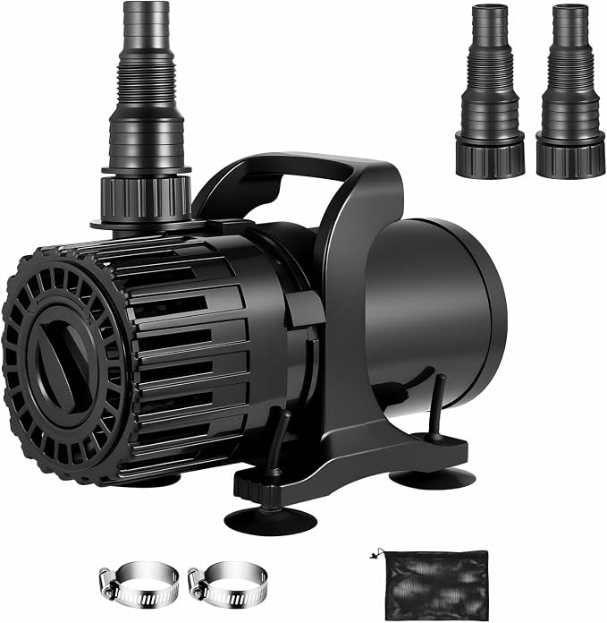Pond Pump for Fountain & Waterfall, Adjustable Flow 700-1800 GPH | 100W Submersible Water Pump, 13FT Lift, 180° Rotatable Outlet, Filter Bag & 20FT Cord, Ultra-Quiet, UL Listed