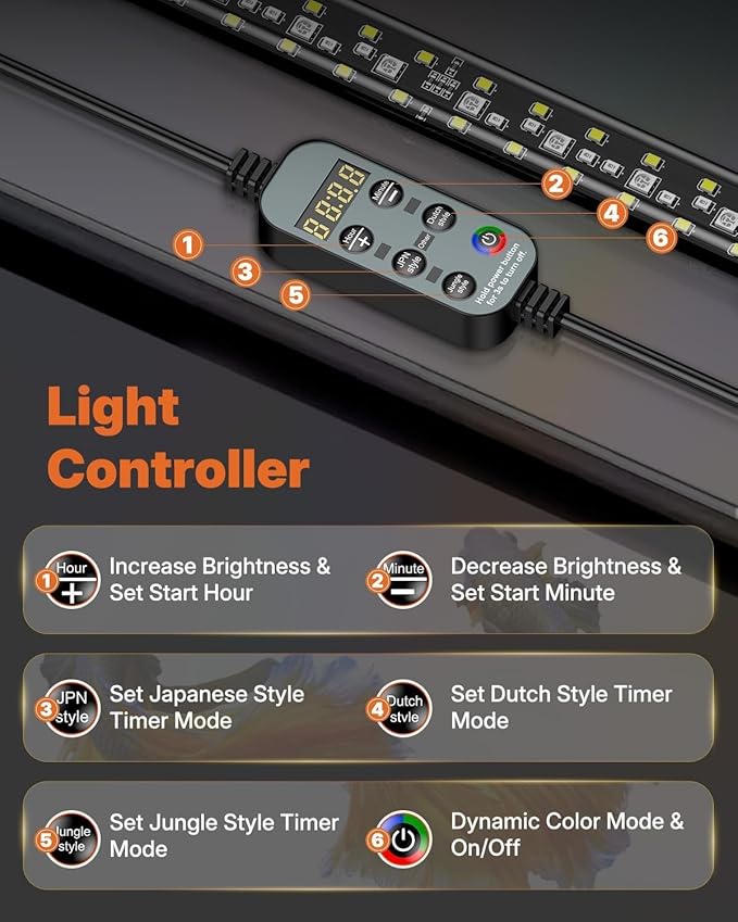 Pawfly Aquarium Light with Bluetooth for Plants, 10W 20 inch Full Spectrum Fish Tank Light for 20-40 inch Fish Tanks, Submersible LED Lights with App Control, Timer Modes & Adjustable Brightness