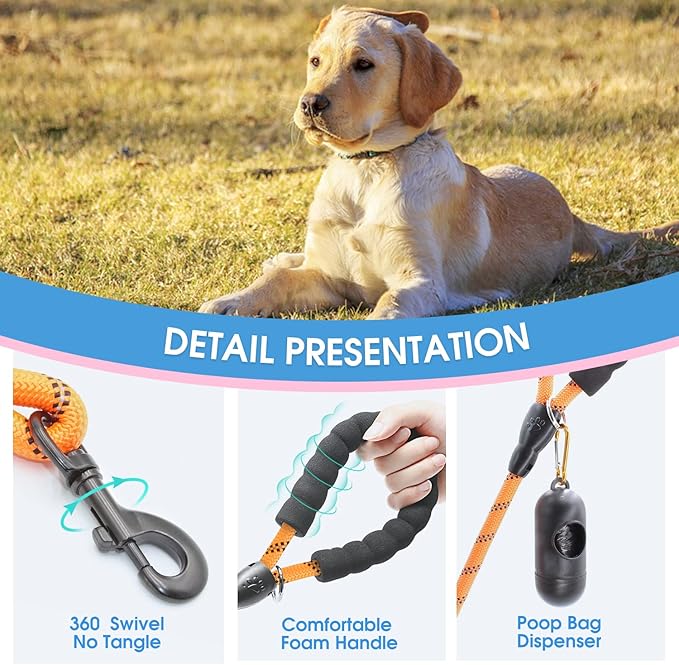 BAAPET 2/4/5/6 FT Dog Leash with Comfortable Padded Handle and Highly Reflective Threads for Small Medium and Large Dogs (4FT-1/2'', Orange)