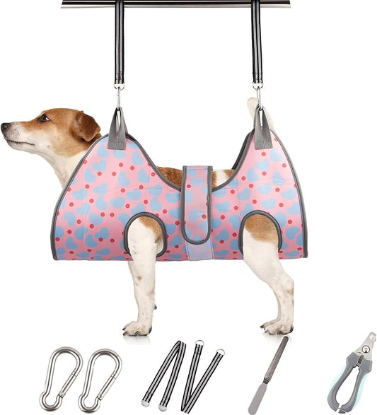 ATESON Dog Grooming Hammock for Small Dogs & Cats, Dog Grooming Harness for Nail Trimming, Pet Grooming Sling Helper with Nail Clippers/Nail Trimmers
