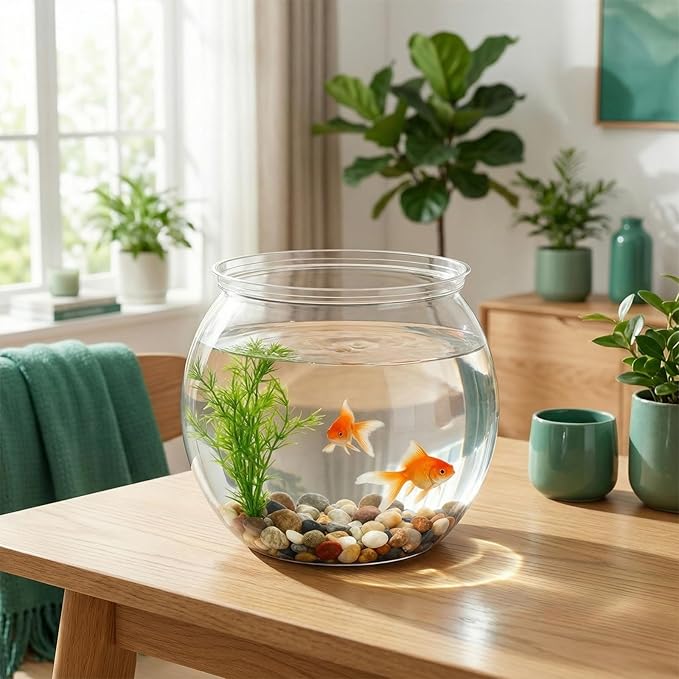 Mini Plastic Fish Bowl, 30 Oz Decorative Small Fishbowl, Round Plastic Fish Tank, Unbreakable Aquarium Fish-Bowls for Party Decorations, Centerpiece Vases, Hydroponic Planter and Home Decorations