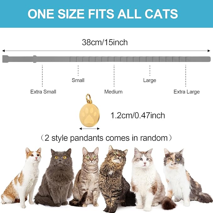Weewooday 4 Pcs Cat Calming Collar Adjustable Pheromones Scent Relaxing Cat Collar with 2 Pendant for Puppies Reduce Stress Aggression Anxious, up to 15 Inches(Grey, Silver)