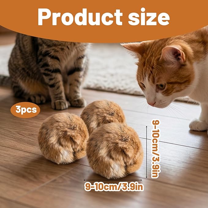 Rabbit Fur Ball Cat Toy, Indoor Exercise Enrichment, Premium Catnip Infused Rabbit Fur Balls for Cats, Washable Cat Toy, Multi-Cat Household Activity, Boredom Relief and Bonding Aid