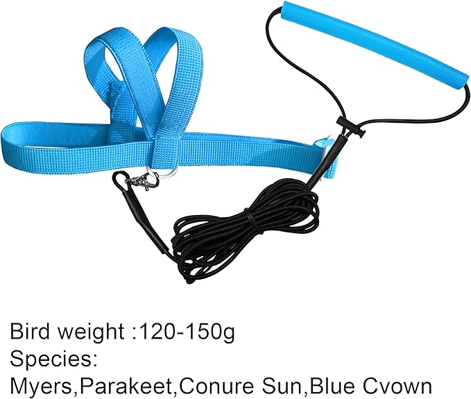 VANFAVORI Adjustable Bird Harness with 80 Inch Leash, Outdoor Flying Training Rope Kit for M Size Bird Parrot Weight 120-160 Grams, Blue