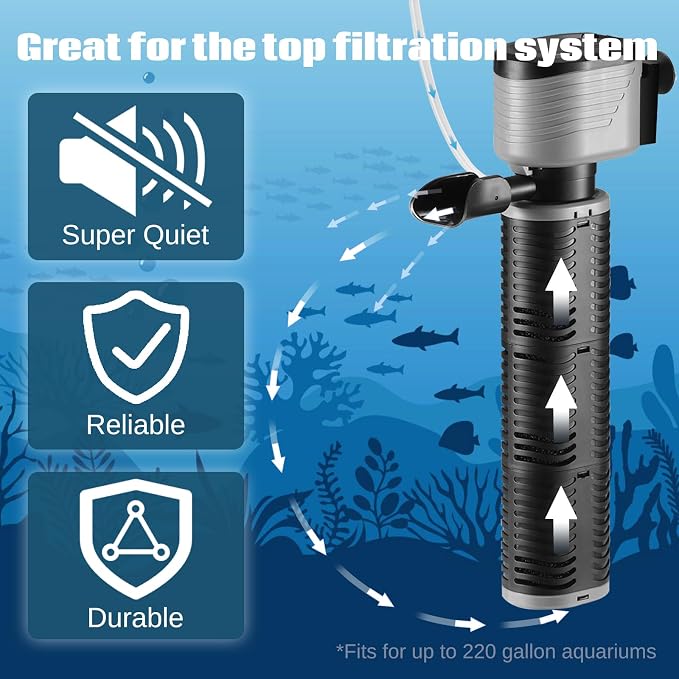 SainSmart XpertMatic 45W Aquarium Filter, Submersible Fish Tank Filter | Water Pump for Up to 220 Gallon Fish Tank, 3 Stages 792 GPH Biochemical Sponge Filter, for Aquarium Filtration/Oxygenation