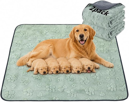 LOOBANI 48"x48" Whelping Pads, Super Absorbent Reusable Pee Pads for Dogs, 2 Pack Leakproof & Waterproof Dog Playpen Mat, Washable Puppy Pads for Potty, Floor, Crate, Couch, Bed and Travel