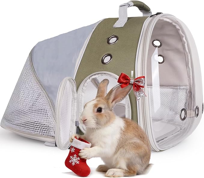 WEVONIGU Expandable Small Animal Backpack Carrier with Clear Bubble Window Large Space Travel Cage for Hedgehog Rat Parrot,Bearded Dragon,Sugar Glider,Airline Approved (Army Green, BE Backpack)