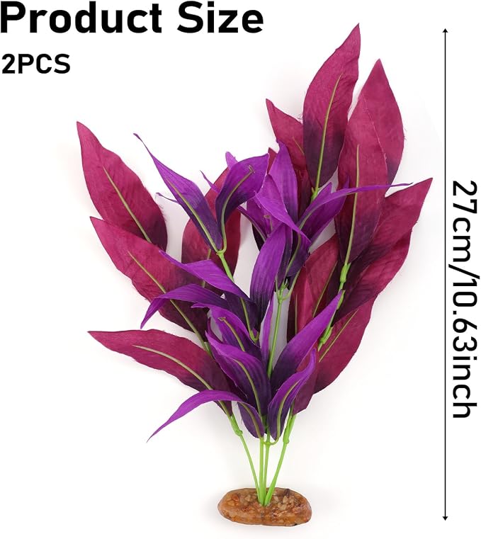 2 Pcs Silk Aquarium Plants 10 Inch Silk Fish Tank Plants Artificial Silks Plant Decorations Silks Plant for Fish Tank Goldfish Turtle Tanks Decorations Purple