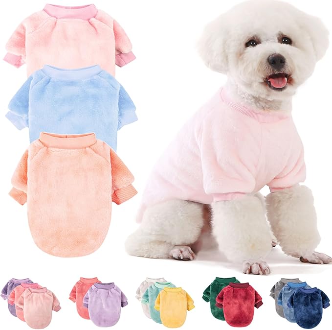 FabriCastle Dog Sweaters, 3-Pack Dog Clothes for Small Dogs Girl & Cats, Soft and Warm Pet Coats XXS - XXL, Winter Pet Jackets, Doggy Apparel Costumes, Puppy Outfits (Ballet pink,Skyblue,Peach, Small)