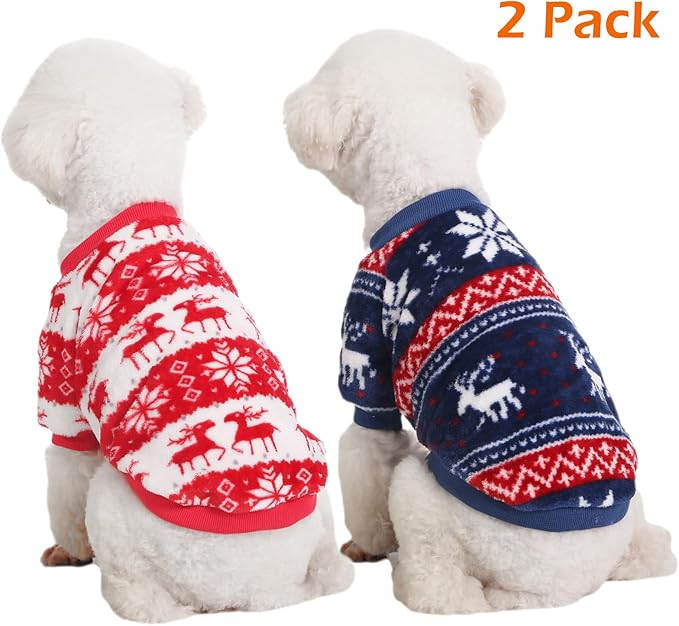 Dog Sweater, 2 Pack Dog Sweaters for Small Dogs, Dog Clothes for Small Dogs Girl Boy, Ultra Soft and Warm Puppy Sweater Dog Coat for Winter Christmas (Large, Xmas Red+Xmas Blue)