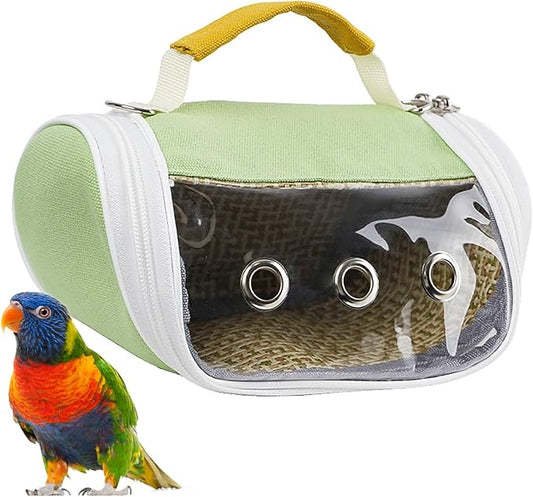 Bird Travel Cage Carrier with Clear Window – Lightweight Foldable Parrot Backpack, Breathable Portable Small Bird Travel Bag with Side Pockets and Perch(Green)