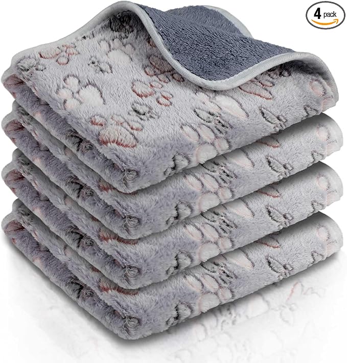 Reginary 4 Pcs Waterproof Guinea Pig Blankets Washable Small Animal Fleece Bedding Guinea Pig Cage Liners Reusable Training Pads Pet Pee Pad Sleep Mat for Hamster(Adorable Paw,12 x 12 Inch)