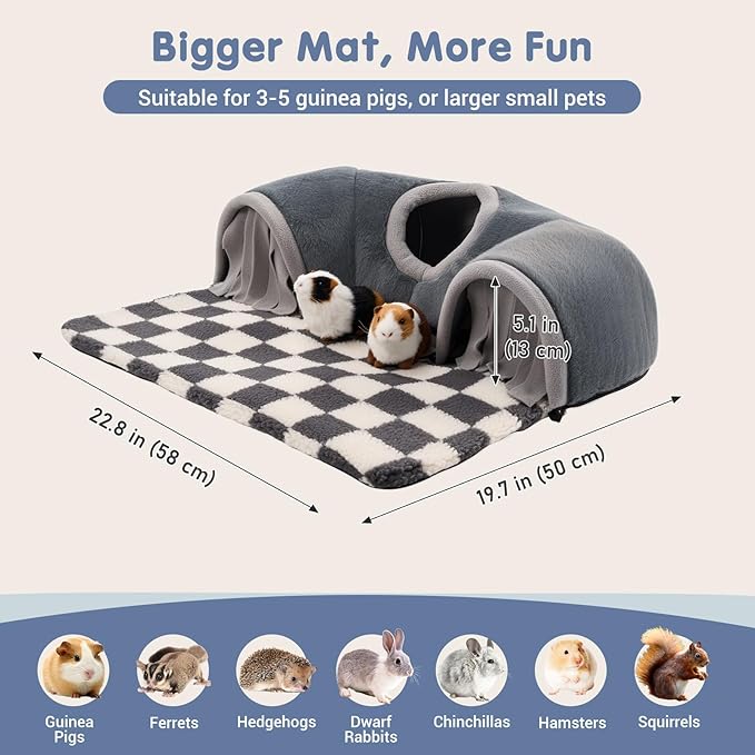 Avont Guinea Pig Hideout Tunnel, Large Hideaway Play Tube Toys Mat for Small Animal Dwarf Rabbits Bunny Chinchillas Hamsters Hedgehogs Ferrets Bearded Dragons and Rats -Grey