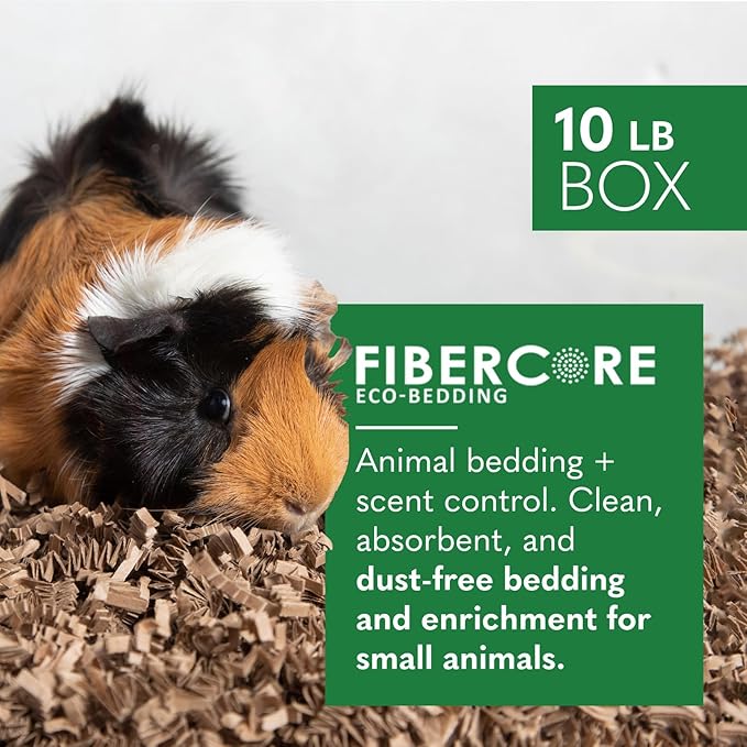 FiberCore Eco Bedding with Odor Control, 99% Dust Free Paper Bedding for Small Animals and Birds, 10 lb Bulky Box. (Expands to 250 L).