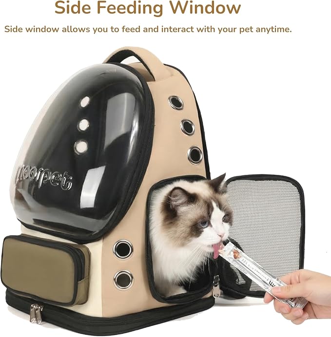 Cat Bubble Backpack Carrier, TSA Airline Approved Pet Travel Bag for Small Medium Dogs, Clear Hiking Camping Backpack for Cats, Kitten and Puppy up to 18 lbs, Khaki Bubble