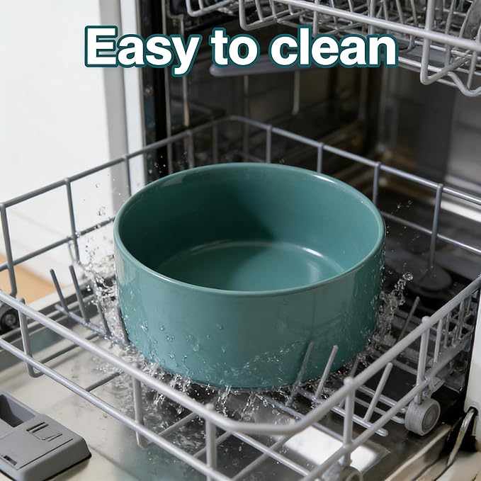 61 oz Large Ceramic Pet Bowl, Non-Slip Anti-Skid Base, Easy Clean Food & Water Feeder for Big Dogs and Cats – Dark Green