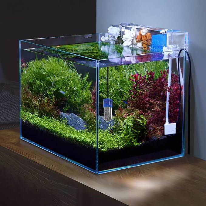 Abaodam Mini Aquarium Heater for Fish Bowls and Betta Fish, USB Powered Auto Temperature Control, Black Plastic and Glass Design, Space-Saving Heater for Small Home Aquatic Environments