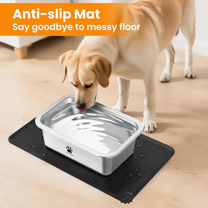 URPOWER 2 Pack 1.25 Gallon Large Dog Water Bowl, Thickened Stainless Steel Dog Water & Food Bowls with Non-Slip Mat, Spill-Proof Metal Pet Bowl Set for Medium, Large, X-Large Dogs, Indoor/Outdoor Use
