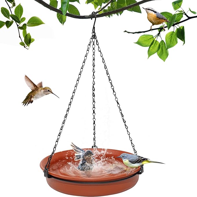 Hanging Bird Bath for Outdoors, Birdbath Bowl for Outdside, Bird Water Feeder Tray for Backyard Garden Yard Patio Decoration (Brown)