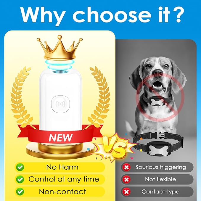 Mini ultrasonic dog bark deterrent device, effectively stops unwanted barking with 50ft,pain free training & behavior aid for indoor/outdoor use,rechargeable portable dog barking stopper（white）