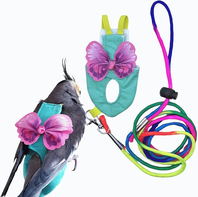 Bird Diaper Harness Flight Suit Clothes, Parrot Flight Suit with Leash for Parrot, Bird Flying Clothes for Outdoor Activities Training (with Leash,S)