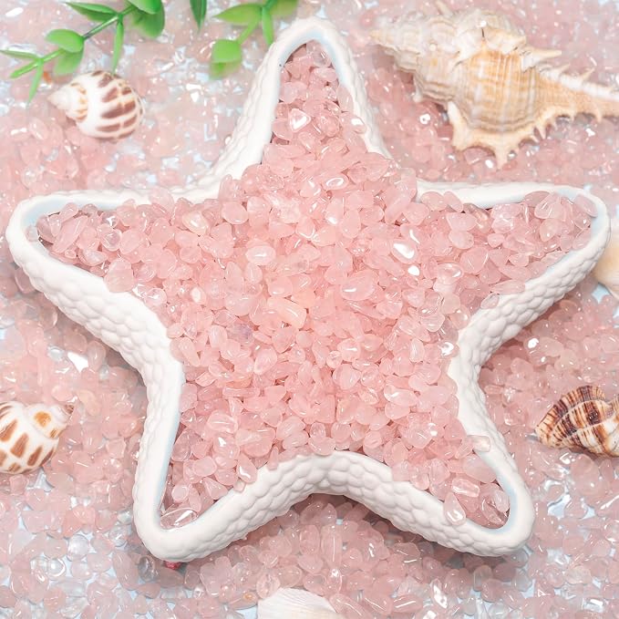 1LB Crystal Chips Stone Rose Quartz 3-5mm Mini Decorative Rock | Crushed Crystal Quartz Bulk,Irregular Polished Rocks for Fish Tank,Vases Filler,Succulent Plants Decor,Aquarium Gravel Rocks
