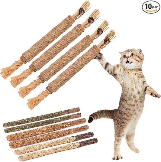 FOIMAS Silvervine Sticks Cat Toys,10pcs Cat Chew Stick Catnip Chew Toy Interactive Cat Toy for Cat Kitten Teeth Cleaning Treat Toys Indoor Outdoor