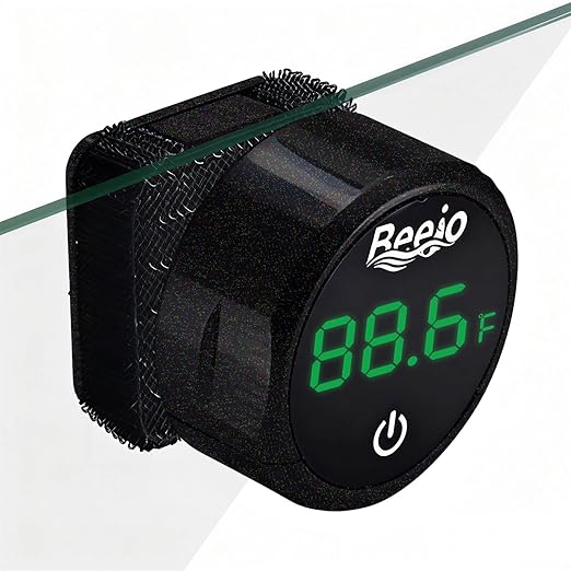 BEEJO 2 in 1 Aquarium Magnet Glass Cleaner with Touch Digital Thermometer ，Glass Fish Tanks Strong Magnetic Cleaning Brush，Aquarium Mini Algae Scraper (Black)
