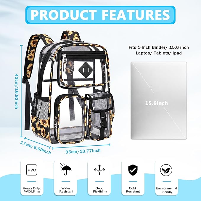 PIG PIG GIRL Clear Backpack for School,Heavy Duty PVC Transparent Bookbag for Girls Stadium Approved See Through Backpack