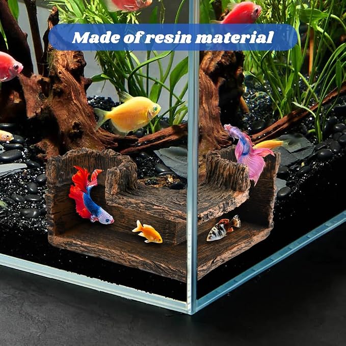 Aquarium Corner Cave - Fish Tank Cave for Corners - Betta Hideout | Natural-Looking Wood-Like, Fish Hideout for Aquarium,90° Corner Fish Cave Viewing Tunnels,5.1” x 2” x 2.7”