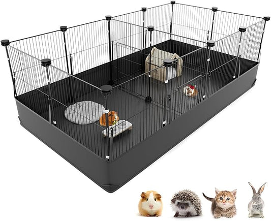 Tresbro Guinea Pig Cage with Waterproof PVC Bottom Liner & One-Hand Release Hook, Triple Fixing C&C Cage for Guinea Pigs, Bunny, Rabbit, Hedgehog, Small Animal Indoor Playpen 48''L x 24''W x 16''H