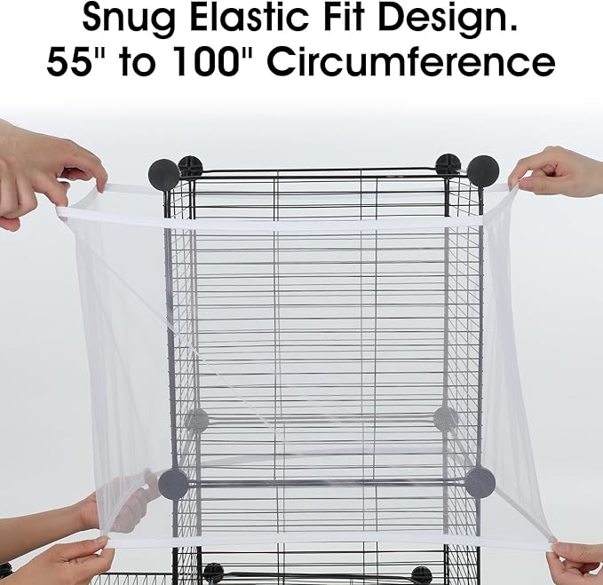 Nogeqi 2PCS Bird Cage Seed Catcher, Nylon Adjustable Elastic Bird Cage Net Cover Skirt Guard, Universal Birdcage Accessories for Parrot Canary Parakeet Cockatiel Budgie Quail (Black, White)