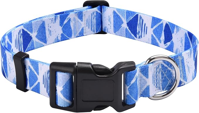 MarukoPet Dog Collar, Adjustable for Small Medium Large Dogs Puppy, Cute Design with Bohemia Floral Tribal Geometric Patterns Boys Girls Dog Collar(Blue Triangle-S)