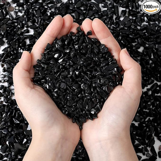 Natural Black Obsidian Crystal Quartz Rocks Chips Vase Filler Rocks for Succulent Plant Small Fish Tank Aquarium Gravel Decorative Pebbles Stones(200 gram)
