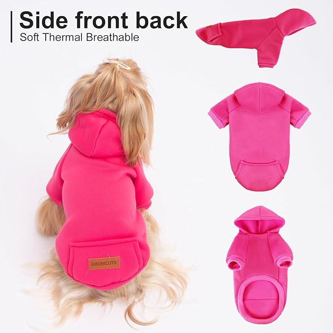 2 Pack Dog Hoodie Warm Hood Dog Sweater Cold Weather Small Dogs Sweatshirt Comfort Pet Clothes for Small Medium Dogs with Pockets (Rose+Pink, M (Back: 11.4",Chest: 16.9", 5.8-8.8 lbs))