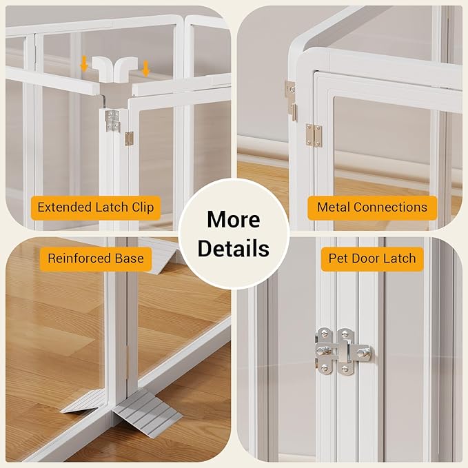 Clear Acrylic Pet Playpen, 25.6" H Transparent Dog Fence with Support Feet, Sturdy & Stylish Indoor Enclosure for Puppy, Cat, Rabbit, Easy to Assemble & Clean